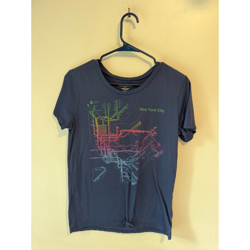 Tailgate American Eagle NYC Subway Map Graphic Tee Navy Blue Small